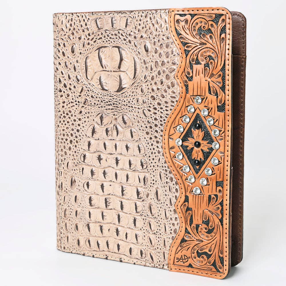 LC-ADBG1040 Crocodile Embossed Leather Portfolio with Hand Tooled Floral Accents-Eleanor Western Edition