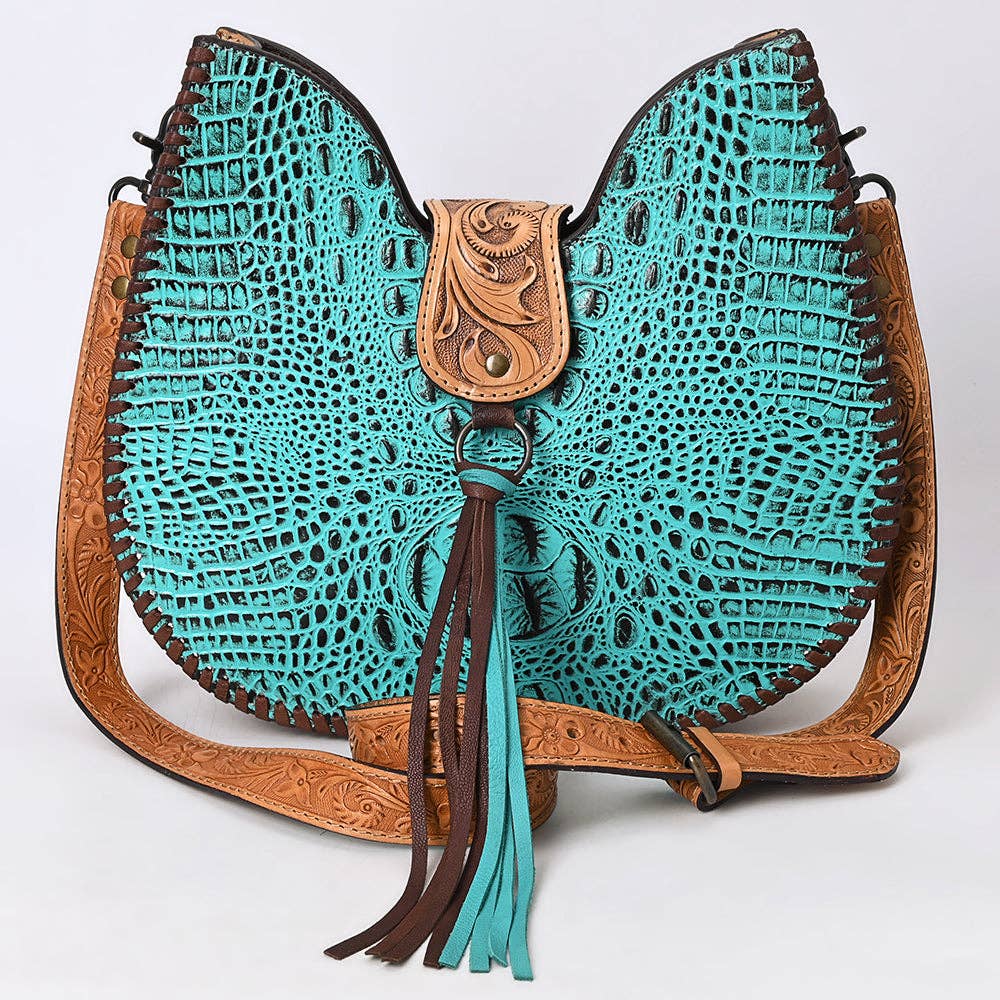 ADBG1039 Turquoise Croc Embossed Tooled Leather Hobo Bag-Western Crossbody