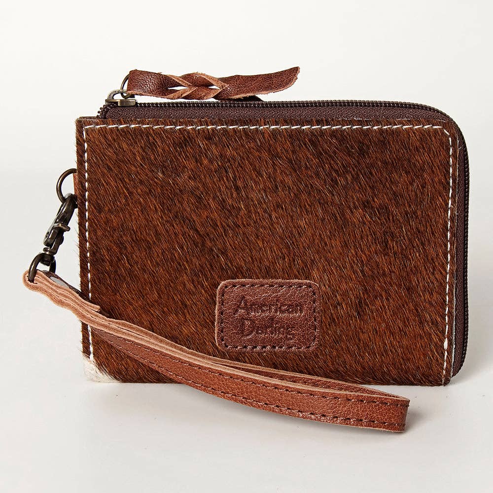 LC-ADBG821 Hair-On Cowhide Leather Coin Purse Western Mini Zip Wallet