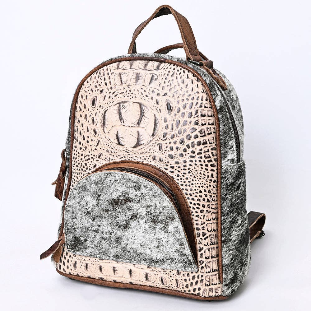 LC-ADBGS156AE Tan Croc Embossed Cowhide Leather Backpack - Western Cowgirl Mini Bag