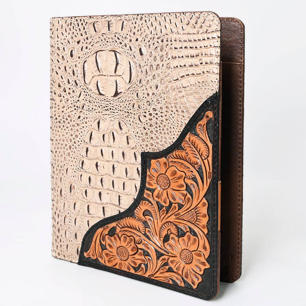 LC-ADBG1040 Crocodile Embossed Leather Portfolio with Hand Tooled Floral Accents-Eleanor Western Edition
