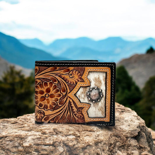 Tooled leather & cowhide men’s wallet