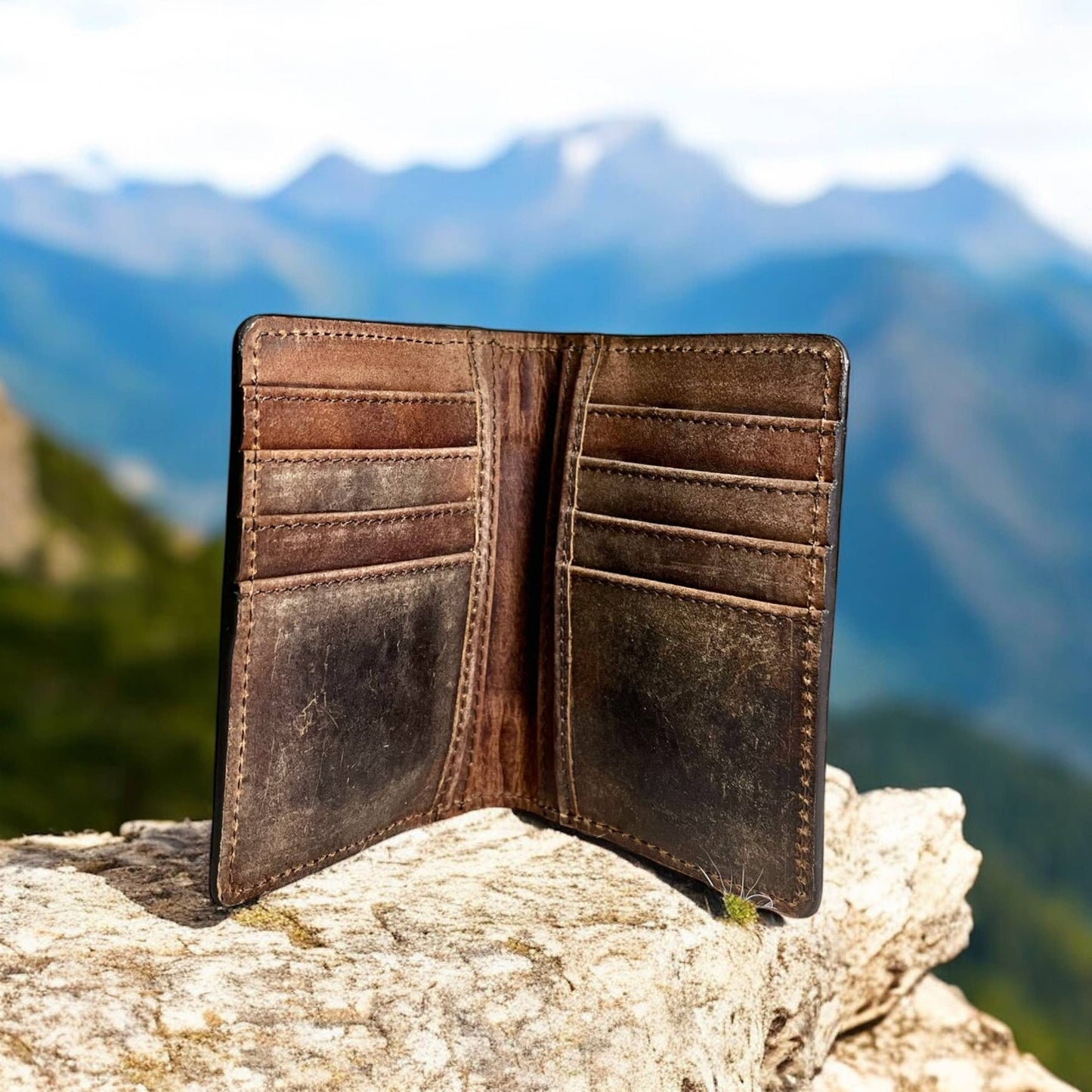 Basketweave tooled leather wallet
