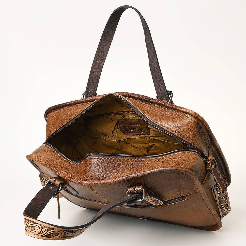 ADBG1183 Western Hand-Tooled Leather Tote Bag - Croc-Embossed & Floral Inlay by American Darling
