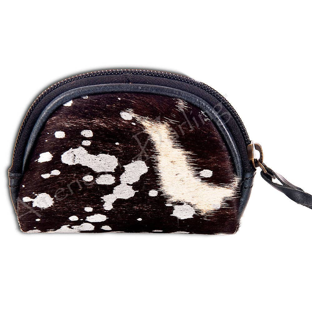 LC-ADBG472 Hair-On Cowhide Leather Coin Purse Western Mini Zip Wallet