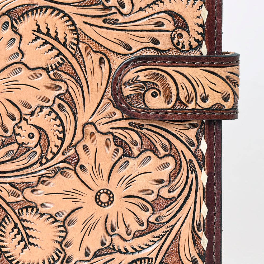 ADBG1170 Hand-Tooled Leather Folio Cover - American Darling Western Floral Organizer with Snap Closure