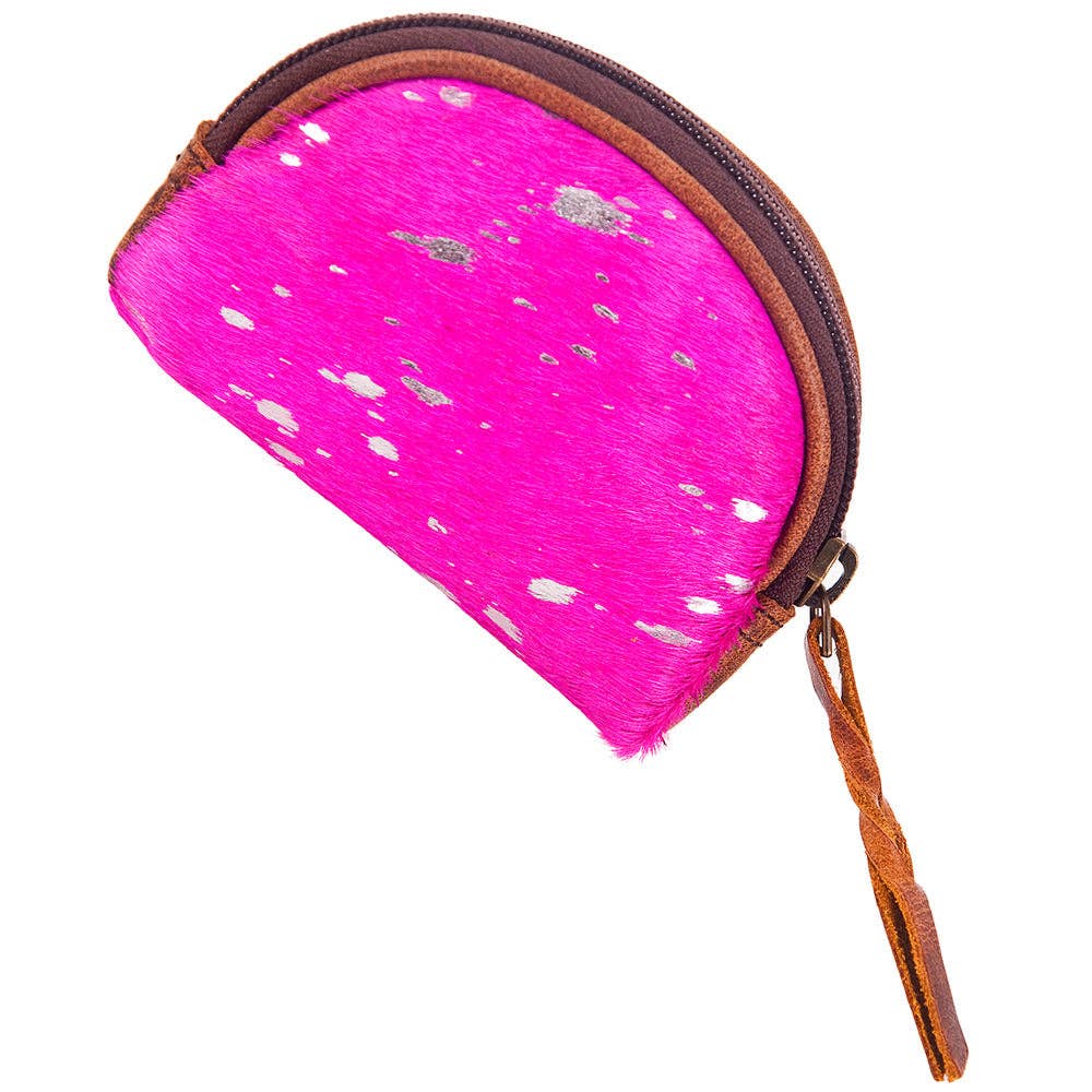 LC-ADBG472 Hair-On Cowhide Leather Coin Purse Western Mini Zip Wallet