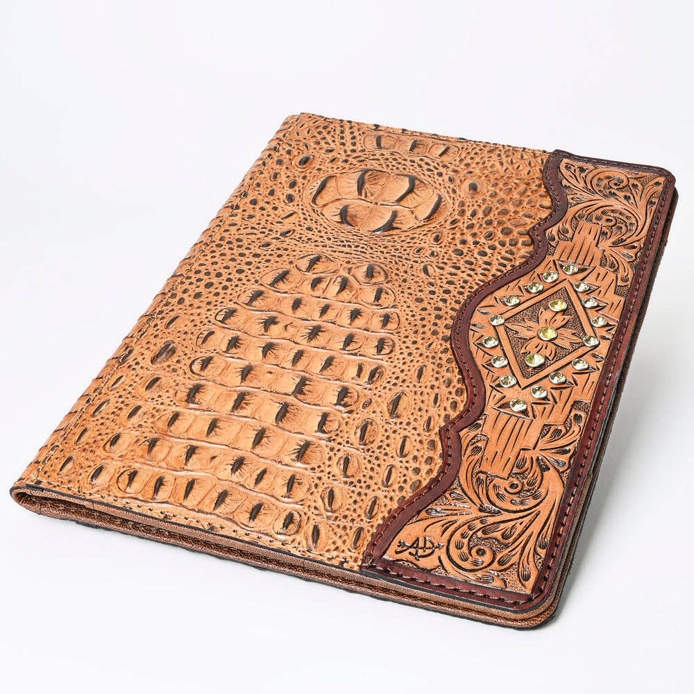 LC-ADBG1040 Crocodile Embossed Leather Portfolio with Hand Tooled Floral Accents-Eleanor Western Edition