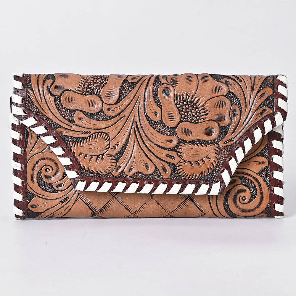 KBG154 WALLET Harness Skirting Leather with Hand Carving Ladies Bag H4.5XW9 KBG154