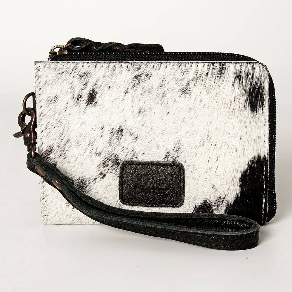 LC-ADBG821 Hair-On Cowhide Leather Coin Purse Western Mini Zip Wallet