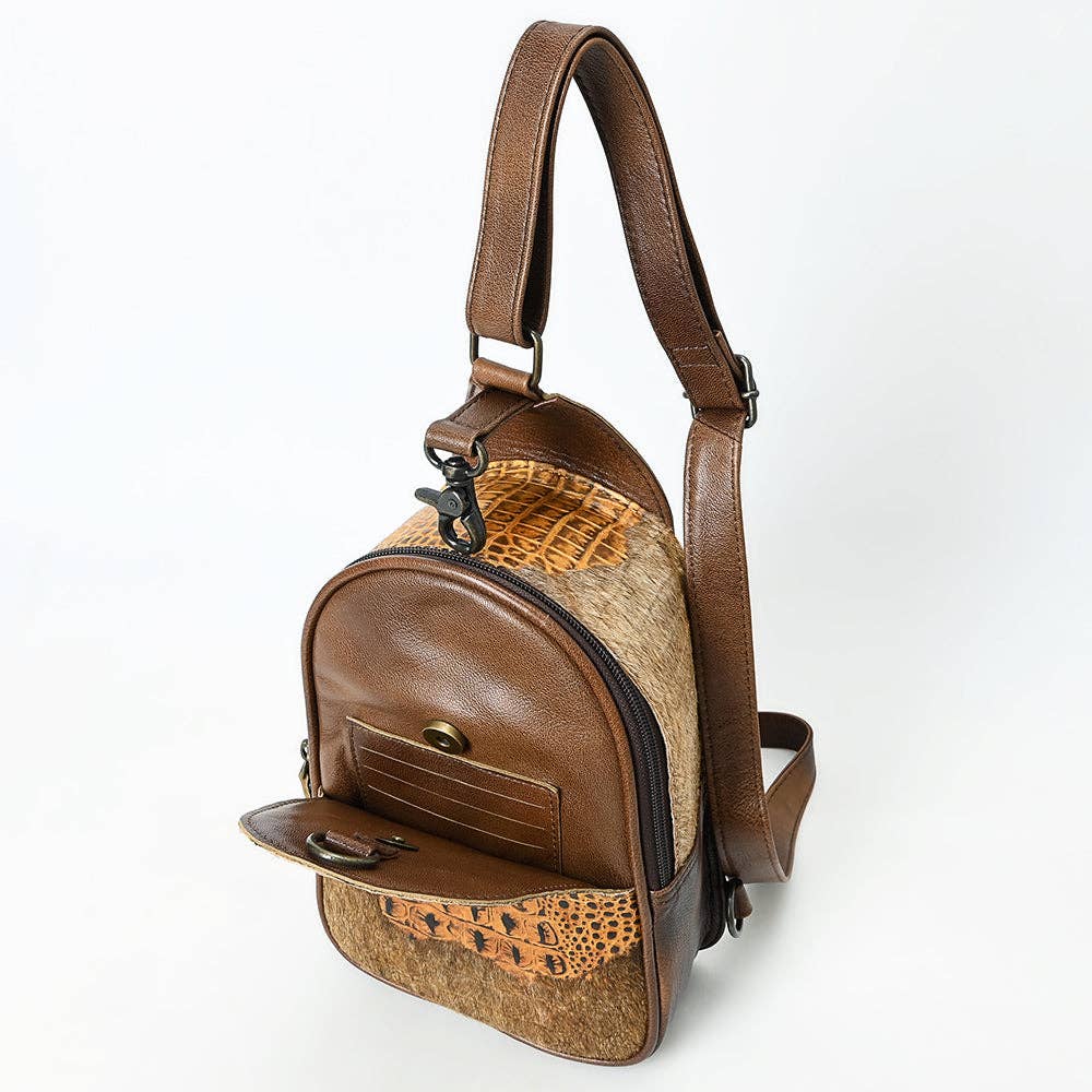 ADBG1538 Gator Embossed Hair-On Leather Sling Bag - Bold Western Crossbody