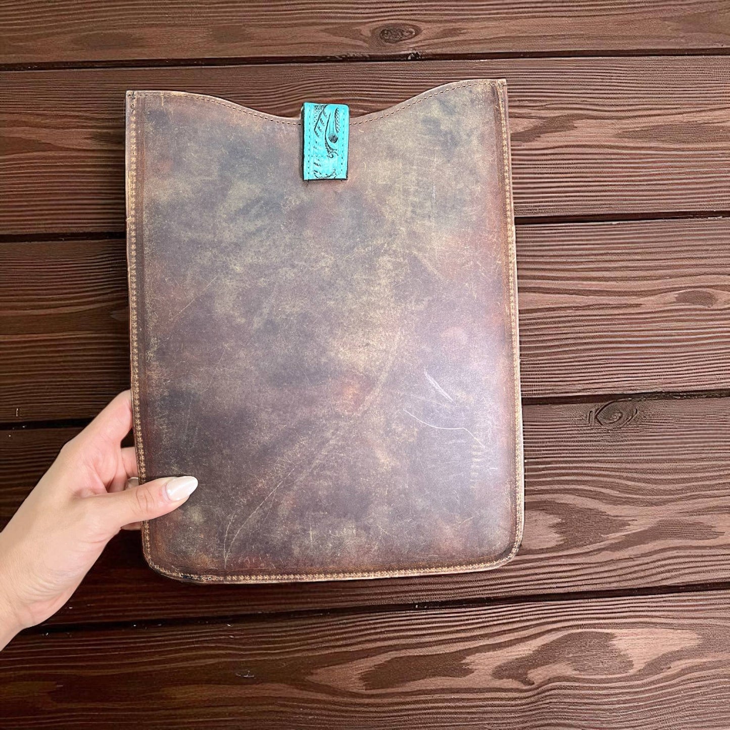 Turquoise tooled & cowhide iPad case