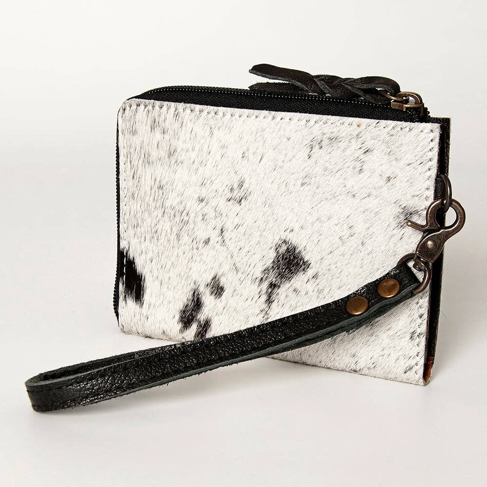 LC-ADBG821 Hair-On Cowhide Leather Coin Purse Western Mini Zip Wallet
