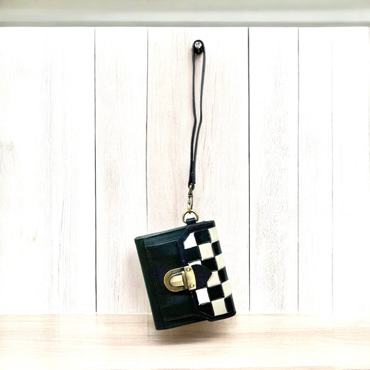 Checker tooled leather wristlet wallet