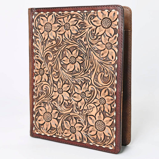 ADBG1184 Hand-Tooled Leather Journal Cover - Floral Tooled Western Notebook Sleeve by American Darling