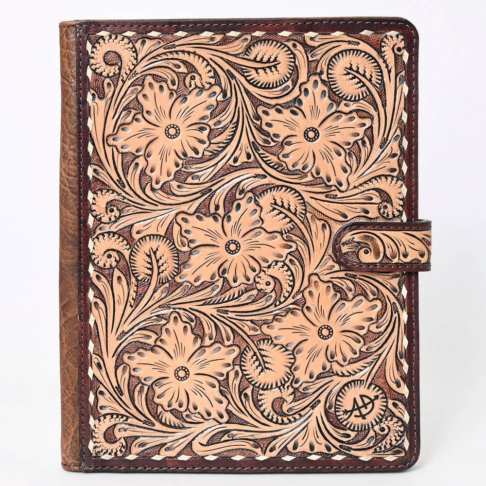 ADBG1170 Hand-Tooled Leather Folio Cover - American Darling Western Floral Organizer with Snap Closure