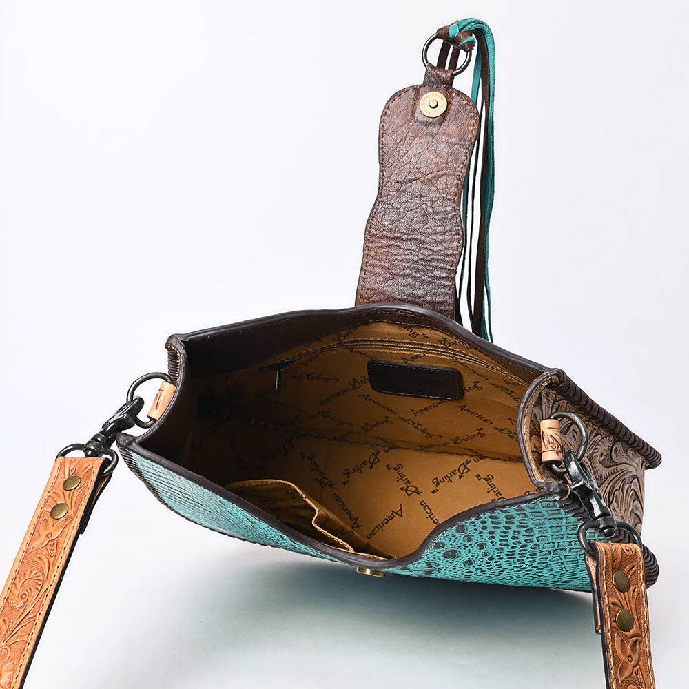 ADBG1039 Turquoise Croc Embossed Tooled Leather Hobo Bag-Western Crossbody