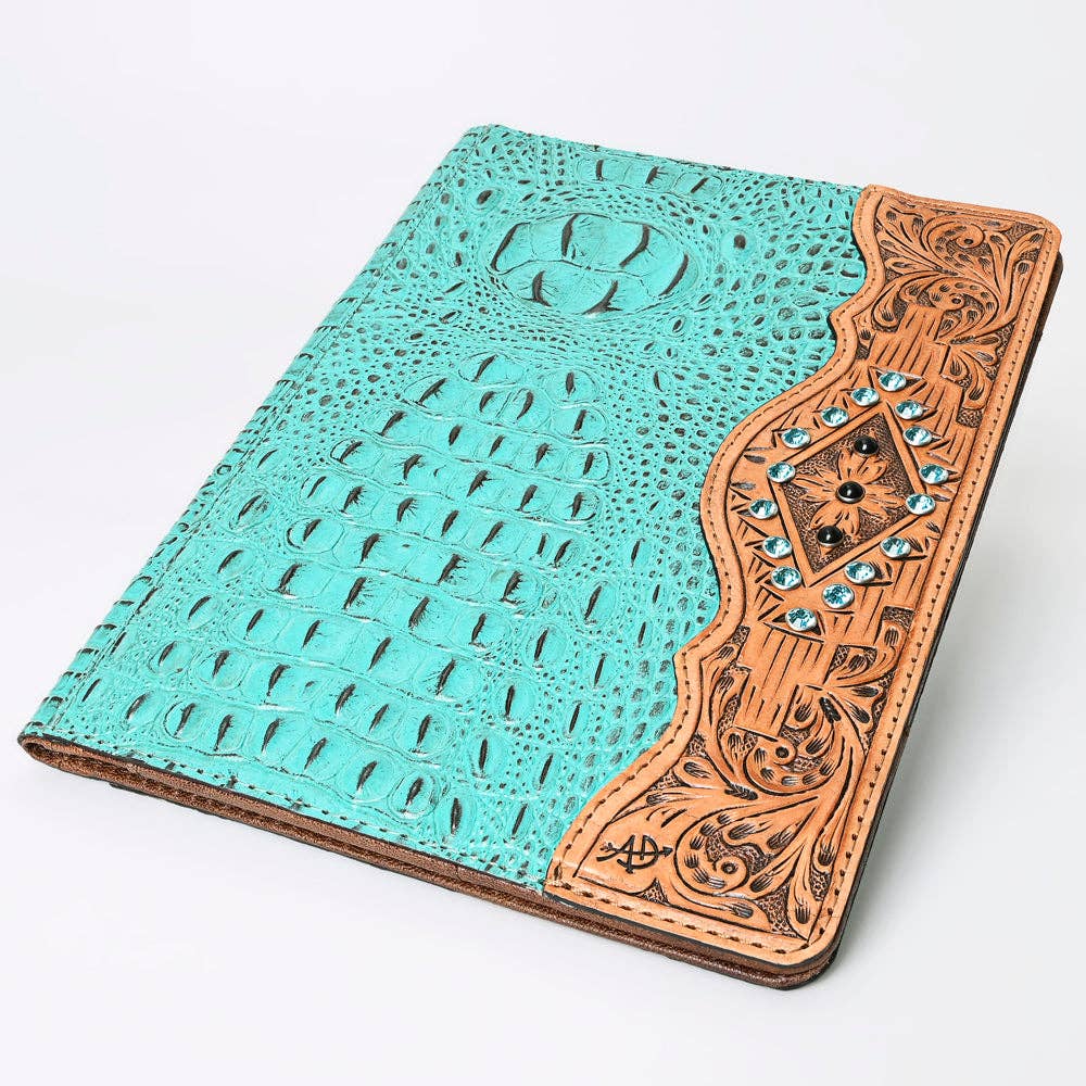 LC-ADBG1040 Crocodile Embossed Leather Portfolio with Hand Tooled Floral Accents-Eleanor Western Edition
