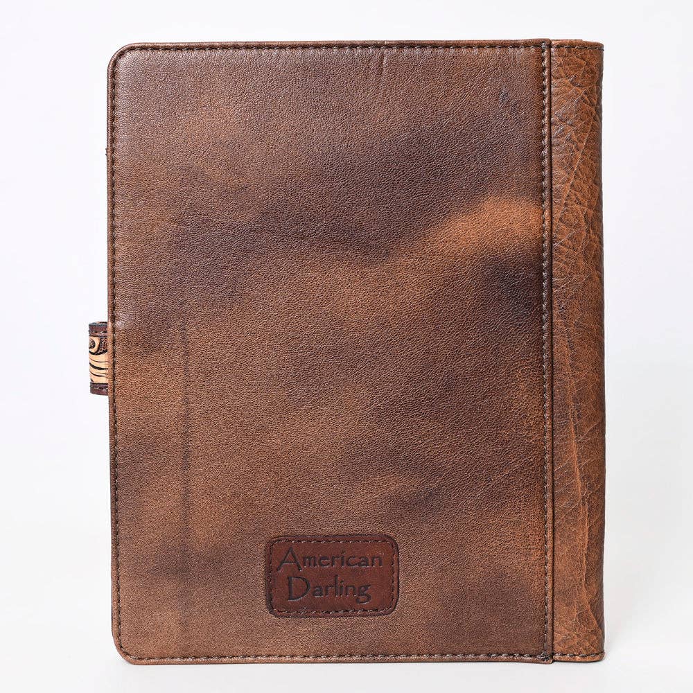 ADBG1170 Hand-Tooled Leather Folio Cover - American Darling Western Floral Organizer with Snap Closure