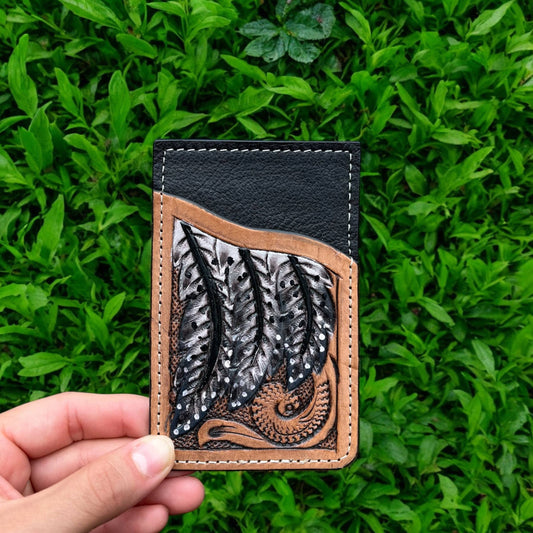 Feather tooled leather Card holder