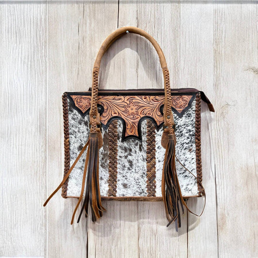 Luka tooled leather & cowhide purse