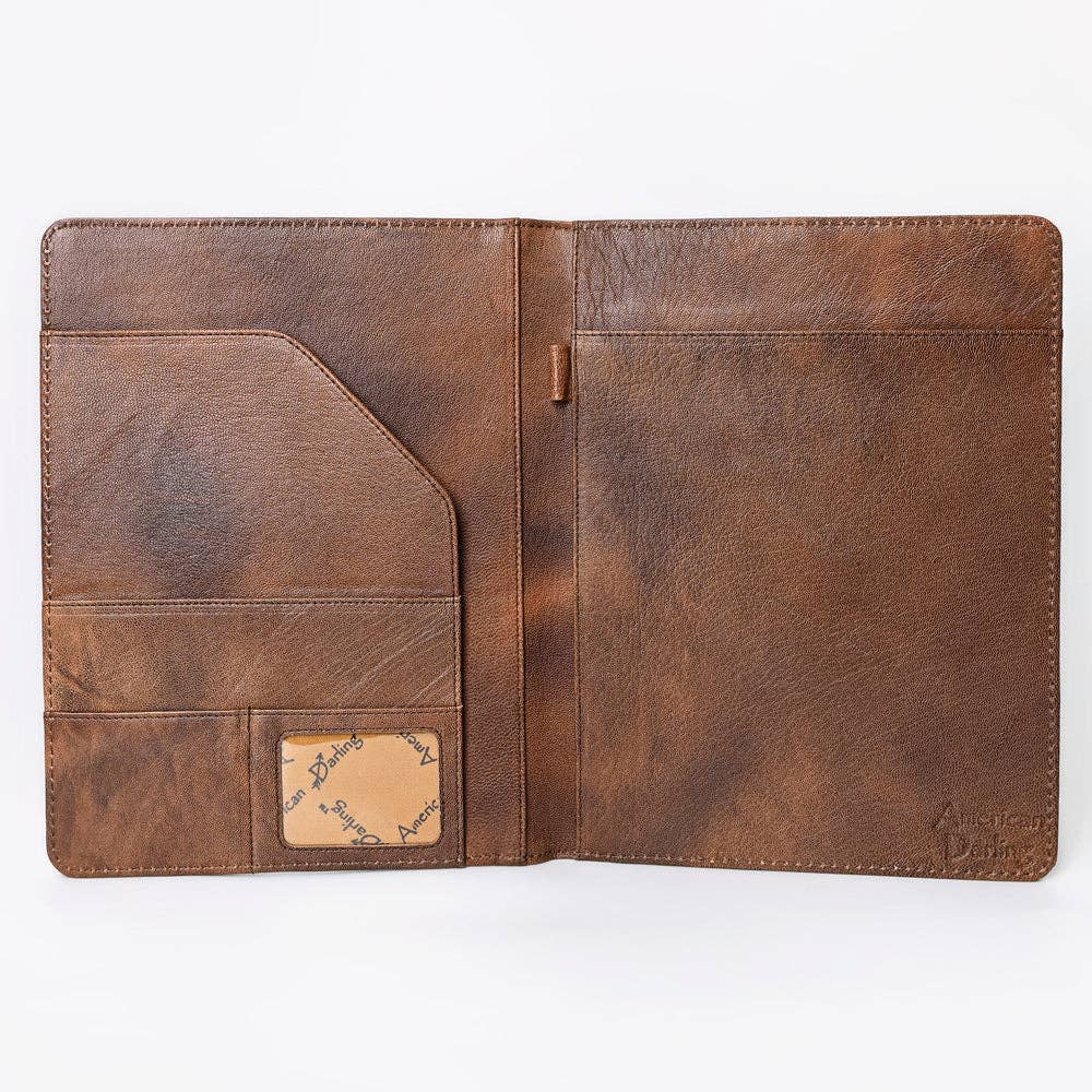 ADBG1040P Black Crocodile Embossed Leather Portfolio Cover w/ Hand-Tooled Floral Corner Patch (Pre-Order)