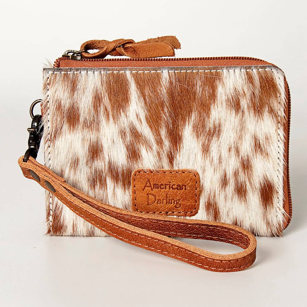 LC-ADBG821 Hair-On Cowhide Leather Coin Purse Western Mini Zip Wallet