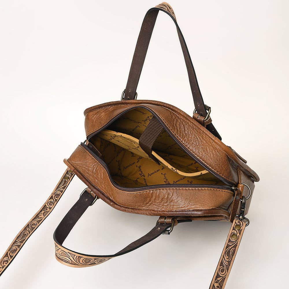ADBG1183 Western Hand-Tooled Leather Tote Bag - Croc-Embossed & Floral Inlay by American Darling