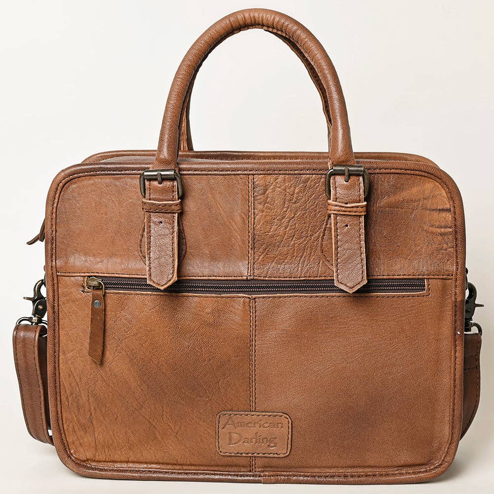 ADBG1183 Western Hand-Tooled Leather Tote Bag - Croc-Embossed & Floral Inlay by American Darling