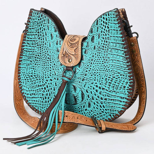ADBG1039 Turquoise Croc Embossed Tooled Leather Hobo Bag-Western Crossbody