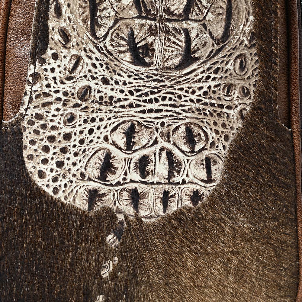 ADBG1538 Gator Embossed Hair-On Leather Sling Bag - Bold Western Crossbody
