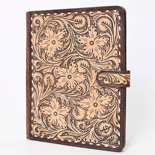 ADBG1170 Hand-Tooled Leather Folio Cover - American Darling Western Floral Organizer with Snap Closure