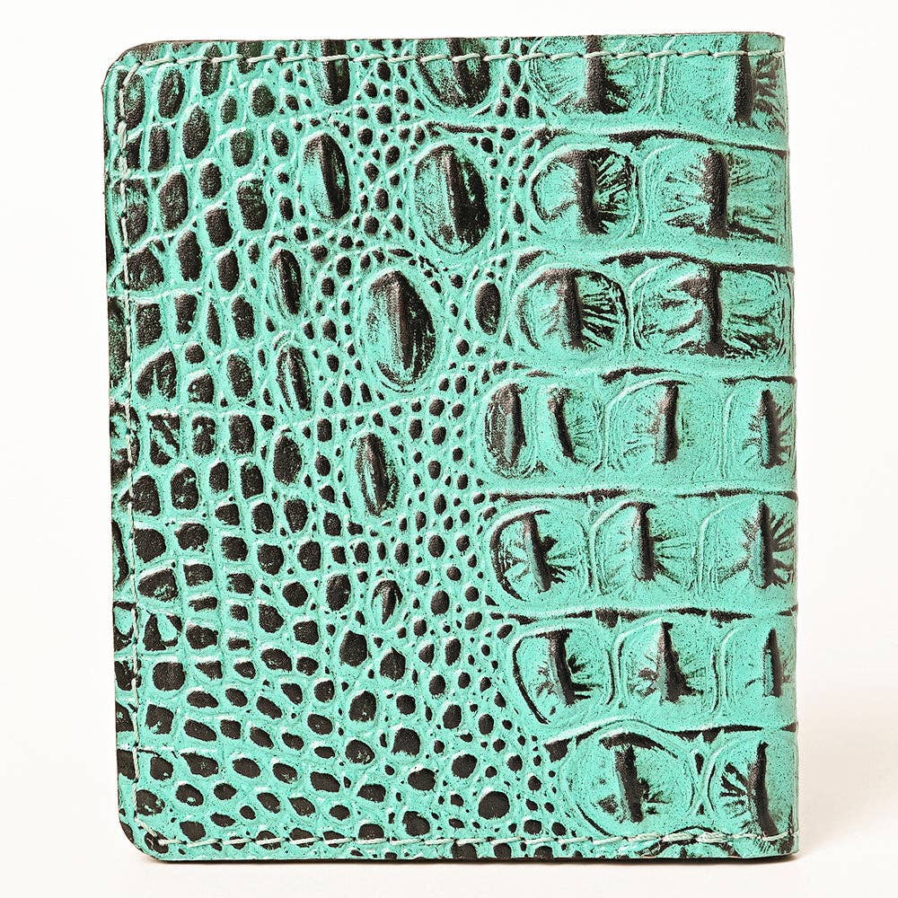 ADBG1248 Turquoise Croc-Embossed Leather Wallet - Western Rodeo Style