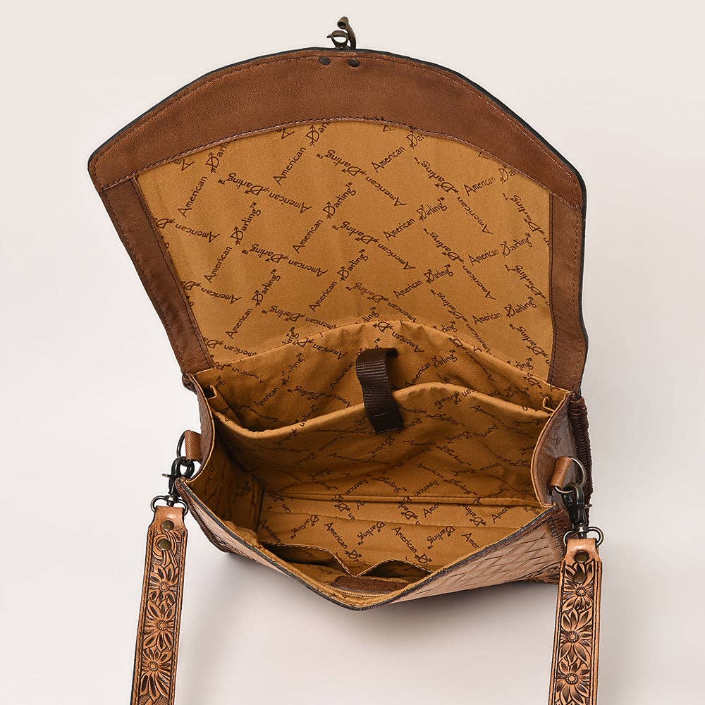 ADBG1210 Briefcase Genuine Western Leather with Floral Hand Tooled Women Bag