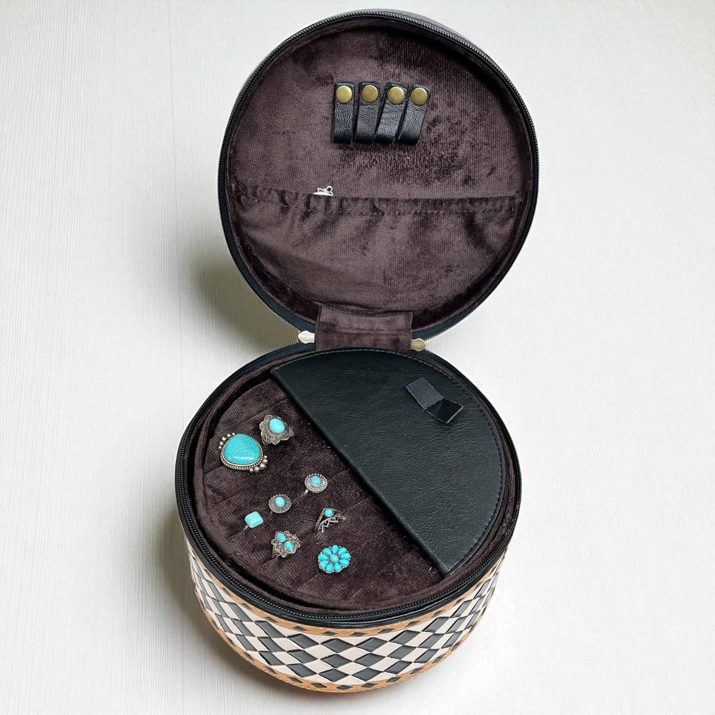 Checker tooled leather & cowhide jewelry box