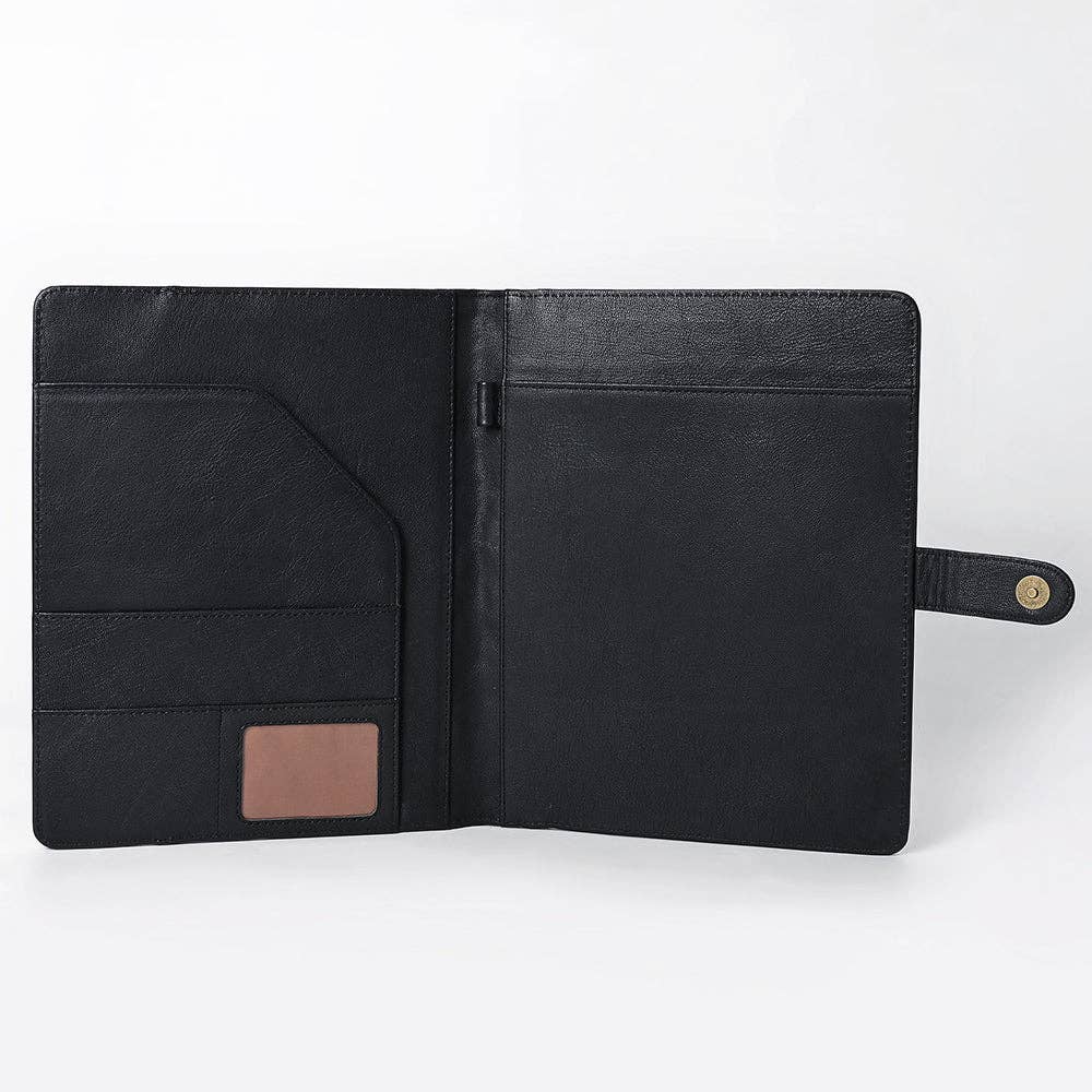 ADBG1676 Black Quilted Leather Portfolio with Tooled Floral Edge - American Darling
