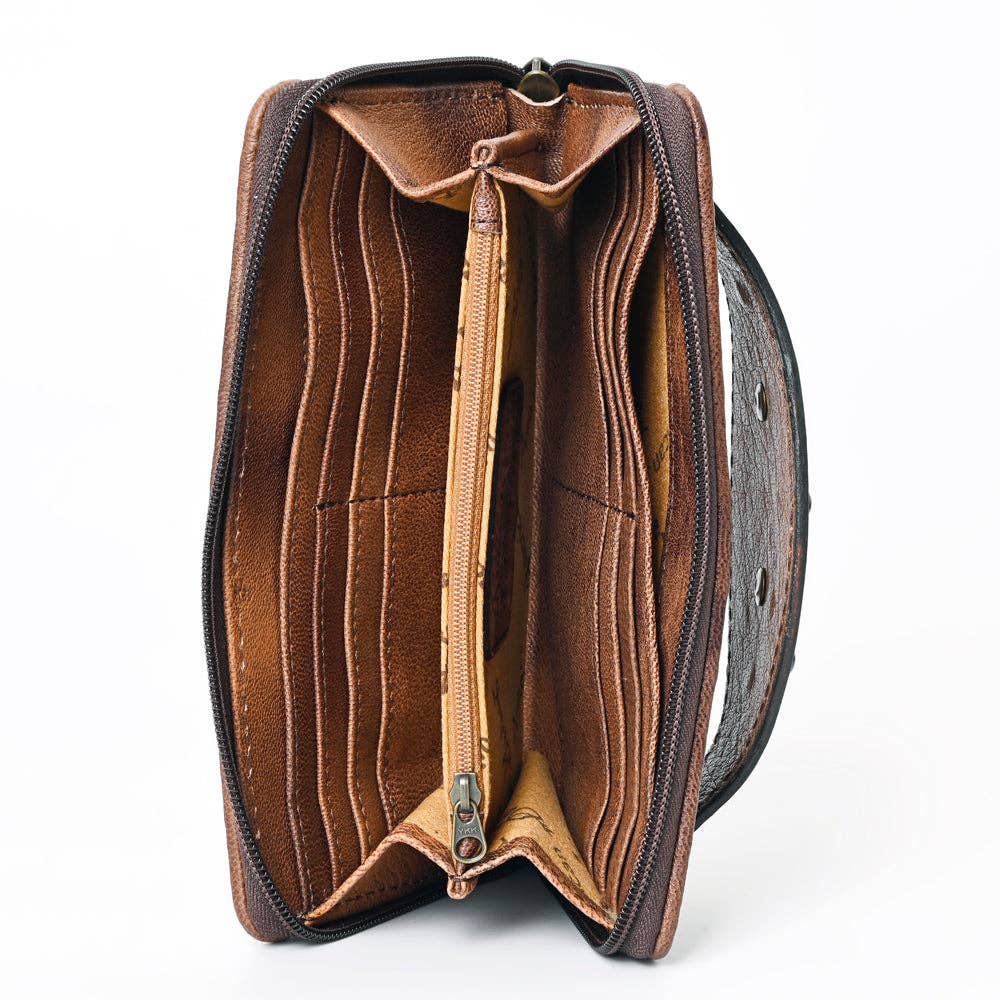 ADBG1195 Floral Studded Leather Organiser - Croc-Embossed Western Design with Crystal & Gem Accents