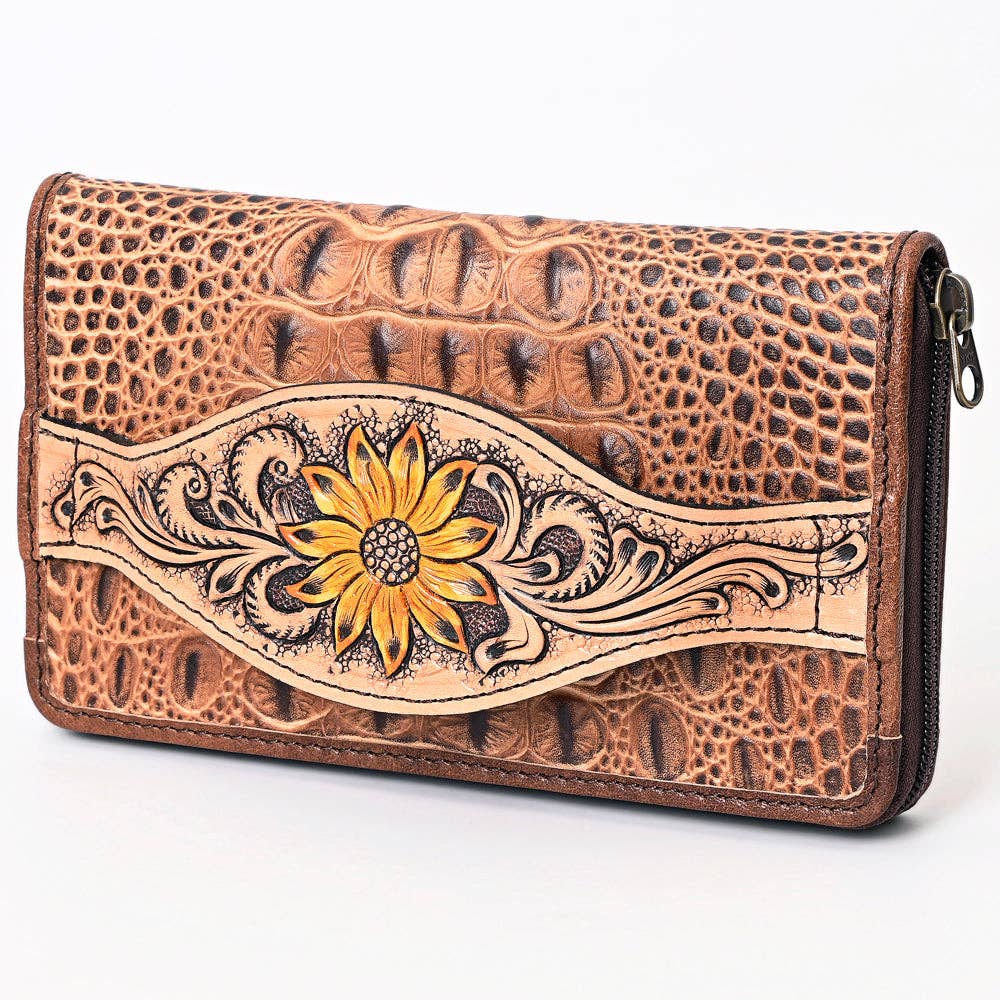 ADBG1190 Croc-Embossed Leather Wallet - Tooled Southwestern Geometric Design