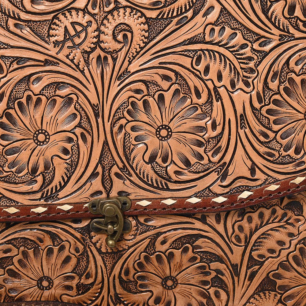 ADBG1210 Briefcase Genuine Western Leather with Floral Hand Tooled Women Bag