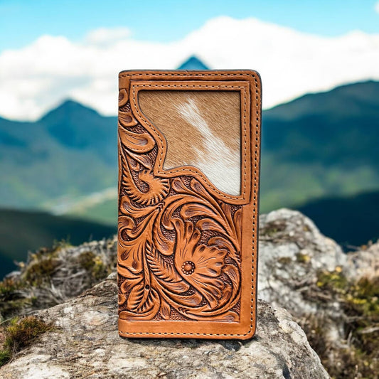 Roping tooled leather & cowhide men’s wallet