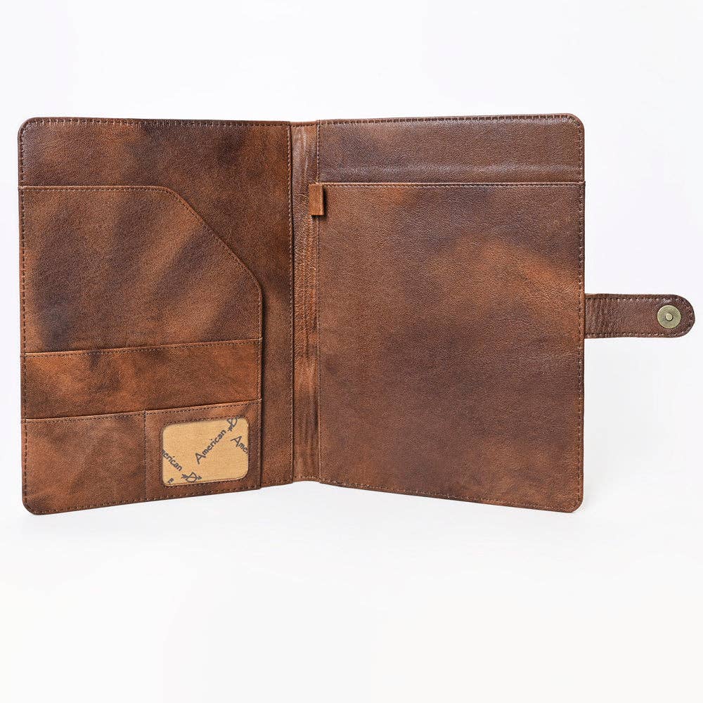 ADBG1170 Hand-Tooled Leather Folio Cover - American Darling Western Floral Organizer with Snap Closure