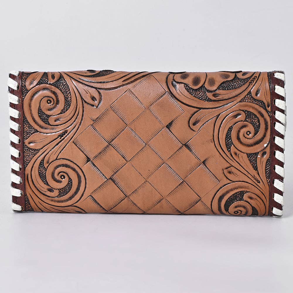 KBG154 WALLET Harness Skirting Leather Wallet with Hand Carving H4.5XW9   KBG154