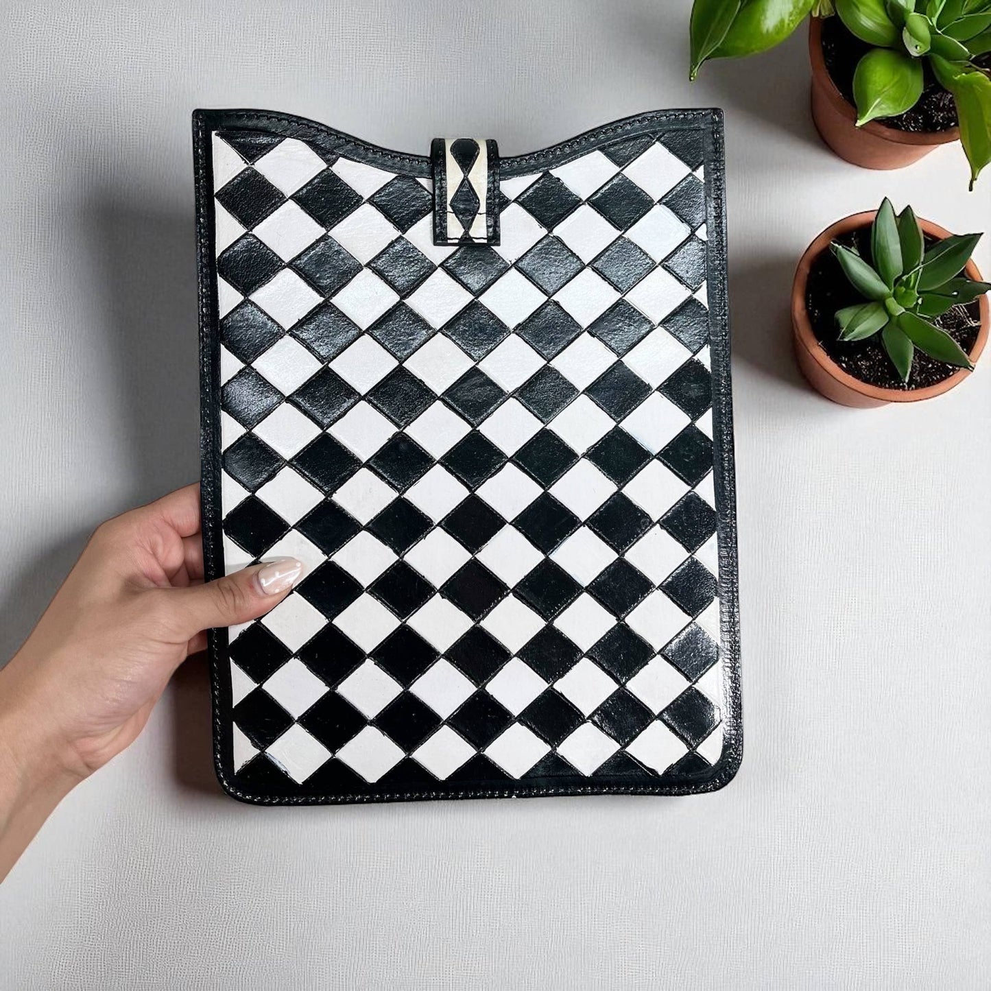 All checker leather iPad case