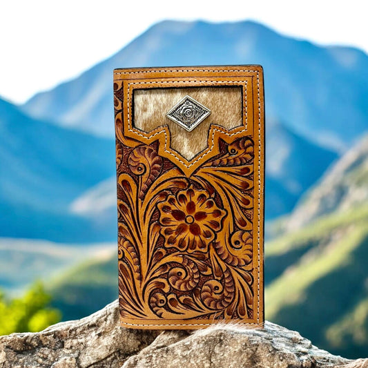 Tooled leather & cowhide men’s wallet