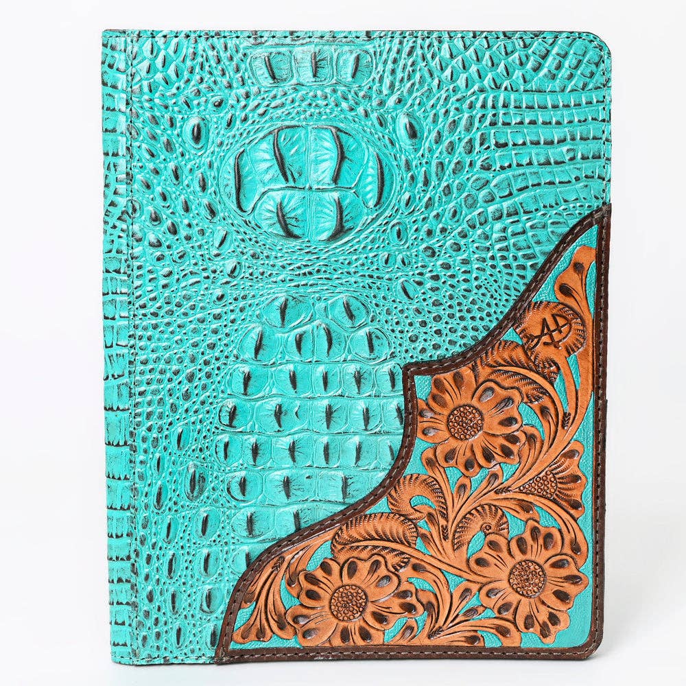 LC-ADBG1040 Crocodile Embossed Leather Portfolio with Hand Tooled Floral Accents-Eleanor Western Edition