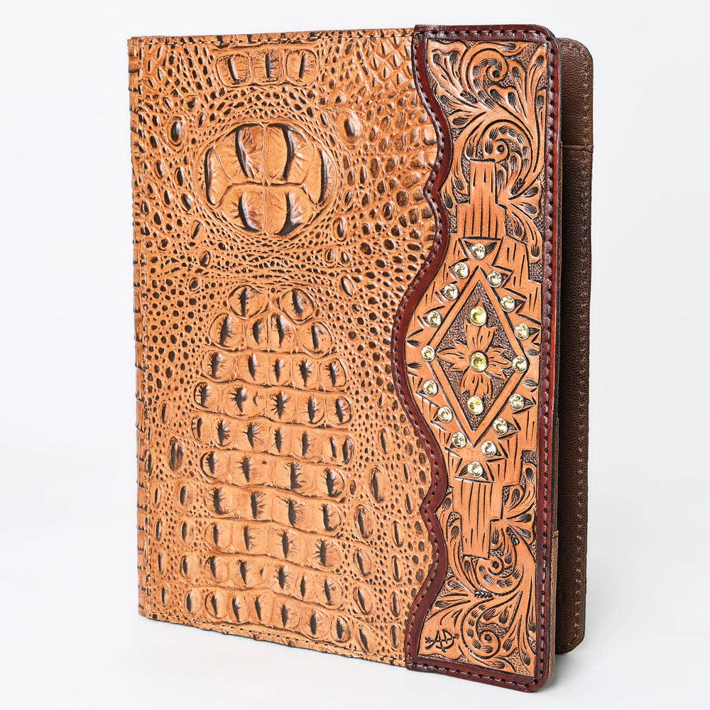 LC-ADBG1040 Crocodile Embossed Leather Portfolio with Hand Tooled Floral Accents-Eleanor Western Edition