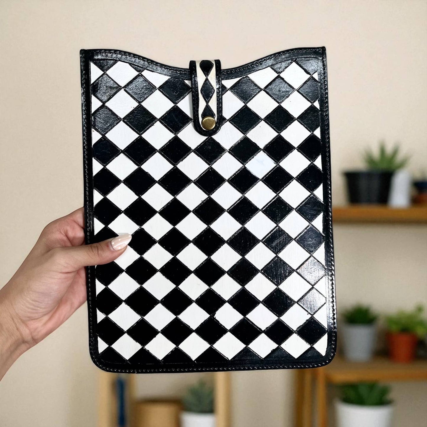 All checker leather iPad case
