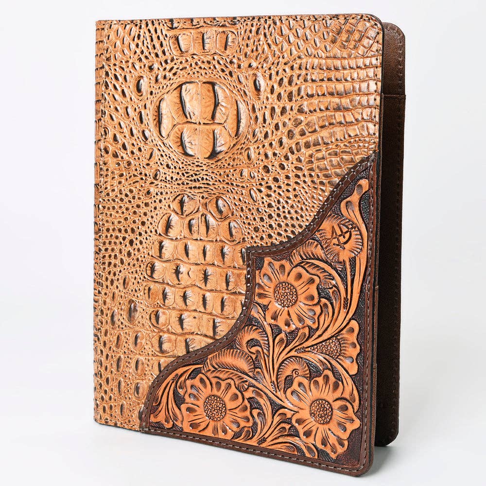 LC-ADBG1040 Crocodile Embossed Leather Portfolio with Hand Tooled Floral Accents-Eleanor Western Edition