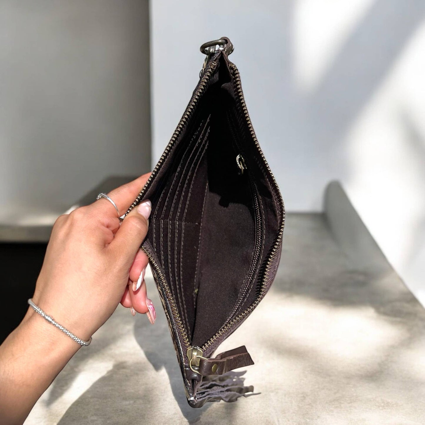 Cowhide & leather  fringe crossbody bag