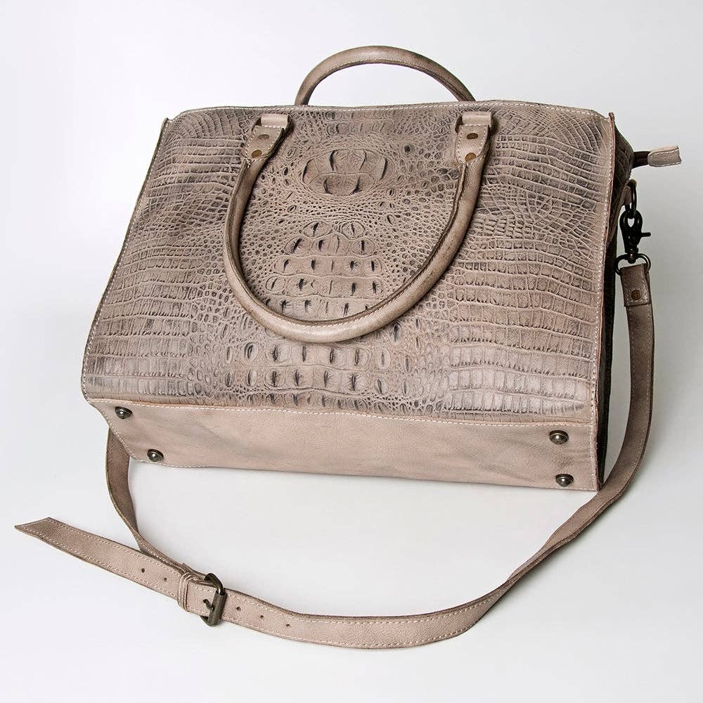 LC-ADBG235 Genuine Crocodile Leather Tote Bag with Hand-Stitched Details & Adjustable Strap